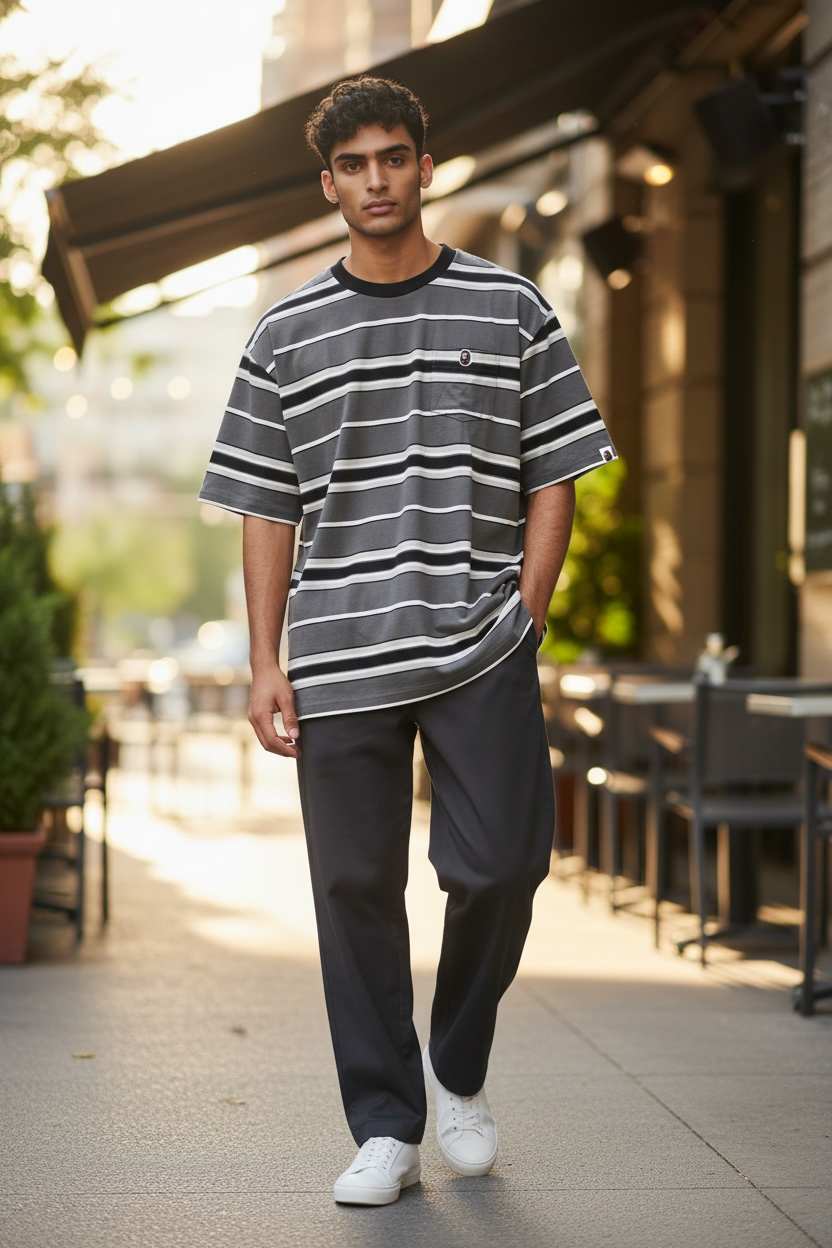 A Bathing Ape Grey Stripe Tee